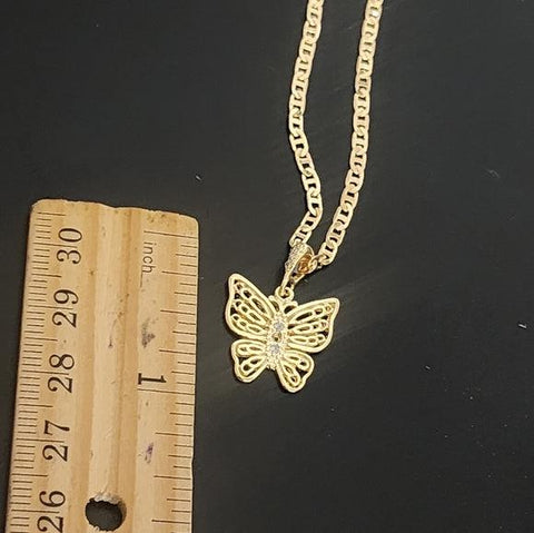 Brand New Brazilian 18k Gold Filled Butterfly Necklace