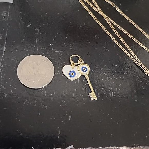 Brand New  Brazilian 18k Gold Filled Evil Eye Heart and Key Necklace