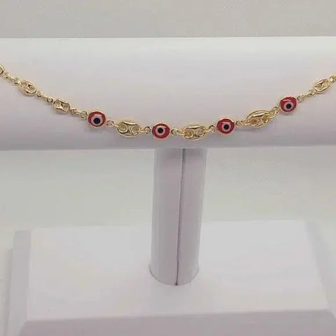 Brand New Brazilian 18k Gold Filled Red Evil Anklet