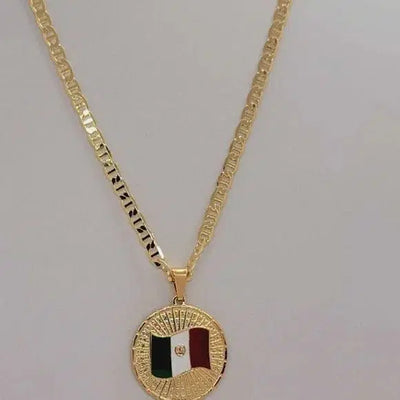 Brand New Brazilian 18k Gold Filled Mexican Flag Necklace