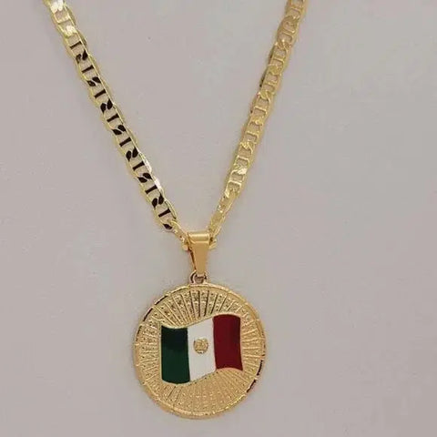 Brand New Brazilian 18k Gold Filled Mexican Flag Necklace