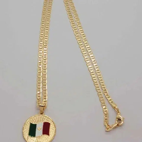 Brand New Brazilian 18k Gold Filled Mexican Flag Necklace