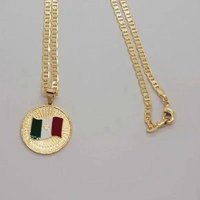 Brand New Brazilian 18k Gold Filled Mexican Flag Necklace