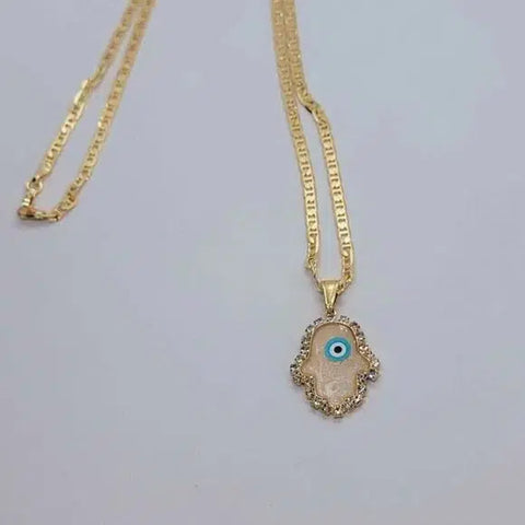 Brand New Brazilian 18k Gold Filled Hamsa with Evil Eye Necklace