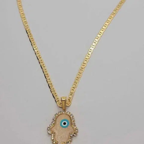 Brand New Brazilian 18k Gold Filled Hamsa with Evil Eye Necklace