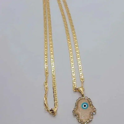 Brand New Brazilian 18k Gold Filled Hamsa with Evil Eye Necklace