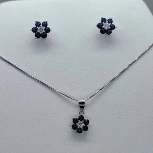 Brand New Sterling Silver 925 Blue CZ Stones Flower earrings and necklace set