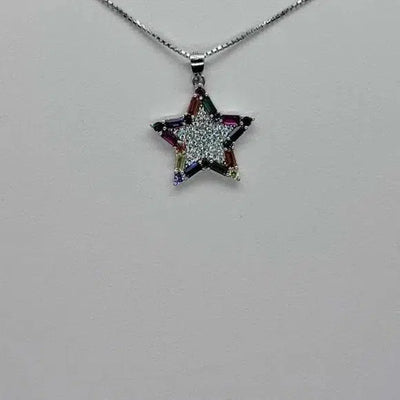 Brand New Sterling Silver 925 Star multi color Zirconia Stone Necklace set