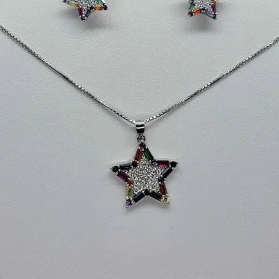 Brand New Sterling Silver 925 Star multi color Zirconia Stone Necklace set