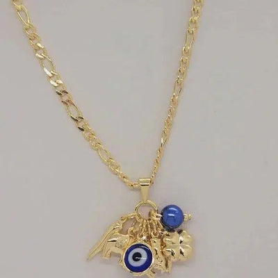 Brand New Brazilian 18k Gold Filled Blue Evil Eye w/ Lucky Charms Necklace