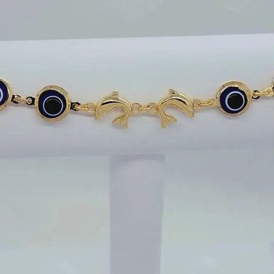 Brand New Brazilian 18k Gold Filled Dolphins & Evil Eye Anklet