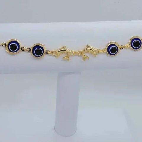 Brand New Brazilian 18k Gold Filled Dolphins & Evil Eye Anklet