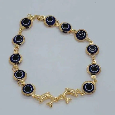 Brand New Brazilian 18k Gold Filled Dolphins & Evil Eye Anklet