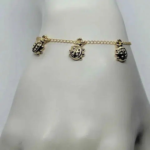 Brand New Brazilian 18k Gold Filled 3 Lady Bug Bracelet