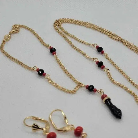 Brand New Brazilian 18k Gold Filled Azabaches 3 pcs set earrings, bracelet and Necklace