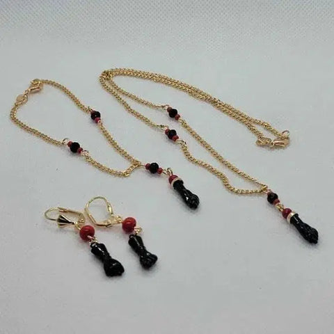 Brand New Brazilian 18k Gold Filled Azabaches 3 pcs set earrings, bracelet and Necklace