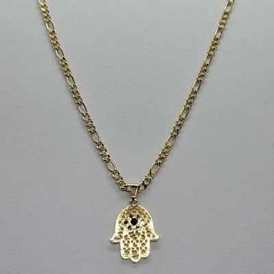 Brand New  Brazilian 18k Gold Filled Hamsa with Blue Gem Evil Eye Design Necklace