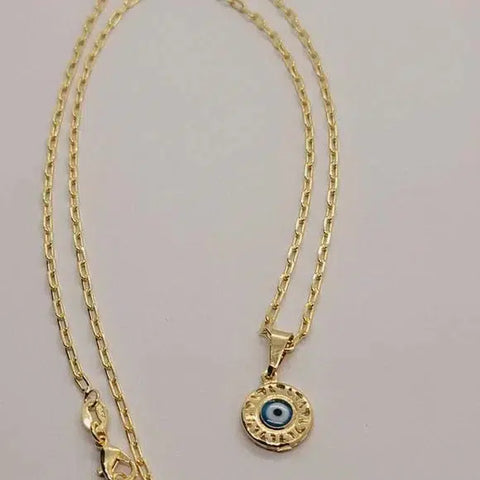 Brand New Brazilian 18k Gold Filled Blue Evil Eye Necklace