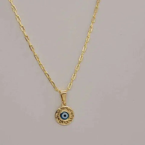 Brand New Brazilian 18k Gold Filled Blue Evil Eye Necklace