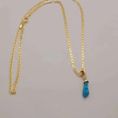 Brand New Brazilian 18k Gold Filled Baby Blue Figa Hand Necklace