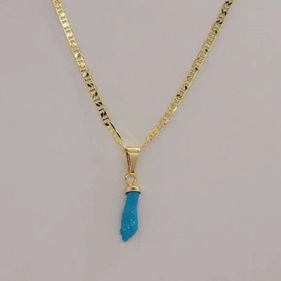 Brand New Brazilian 18k Gold Filled Baby Blue Figa Hand Necklace