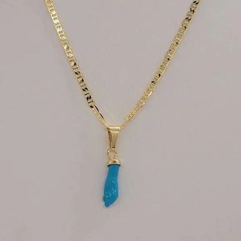 Brand New Brazilian 18k Gold Filled Baby Blue Figa Hand Necklace