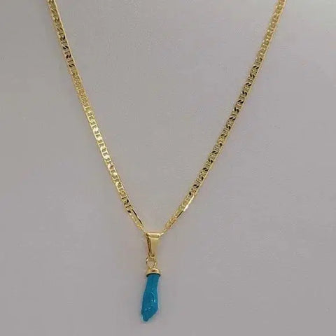 Brand New Brazilian 18k Gold Filled Baby Blue Figa Hand Necklace