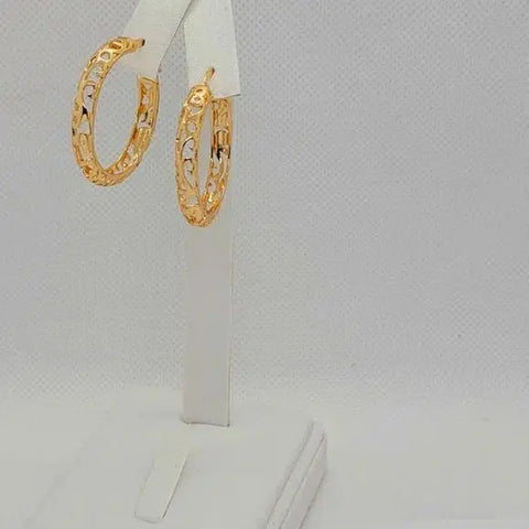 Brand New Brazilian 18k Gold Filled Round Earrings with Design