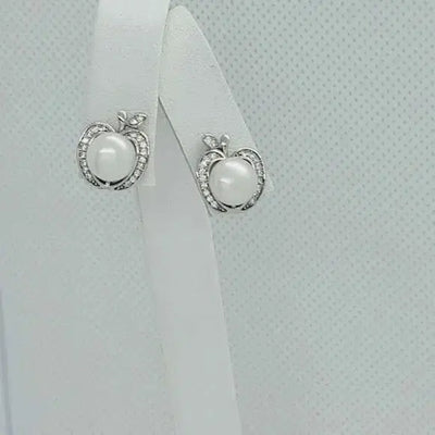 Brand New Sterling Silver 925 Apple Design with Pearl in the Middle Earrings