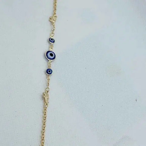 Brand New Brazilian 18k Gold Filled 2 Elephants & Blue Evil Eye Bracelet