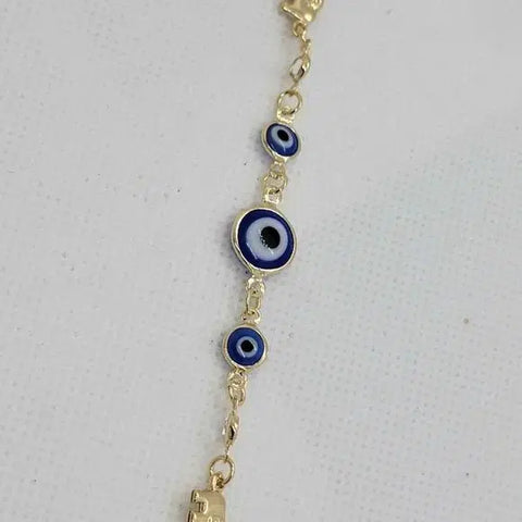 Brand New Brazilian 18k Gold Filled 2 Elephants & Blue Evil Eye Bracelet