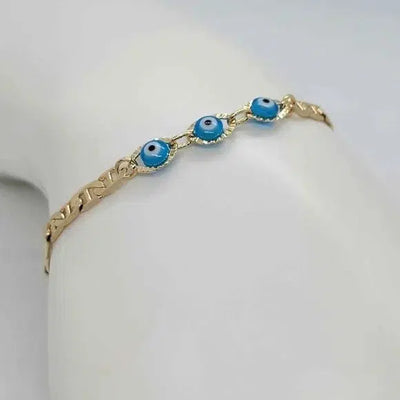 Brand New Brazilian 18k Gold Filled Baby Blue Evil Eye Bracelet