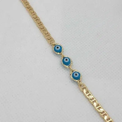 Brand New Brazilian 18k Gold Filled Baby Blue Evil Eye Bracelet