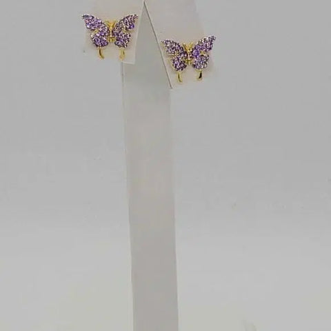 Brand New Sterling Silver 925 Purple Stones Butterfly Earrings