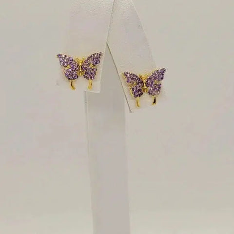 Brand New Sterling Silver 925 Purple Stones Butterfly Earrings