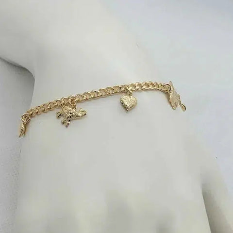 Brand New Brazilian 18k Gold Filled Hearts & Elephants Bracelet