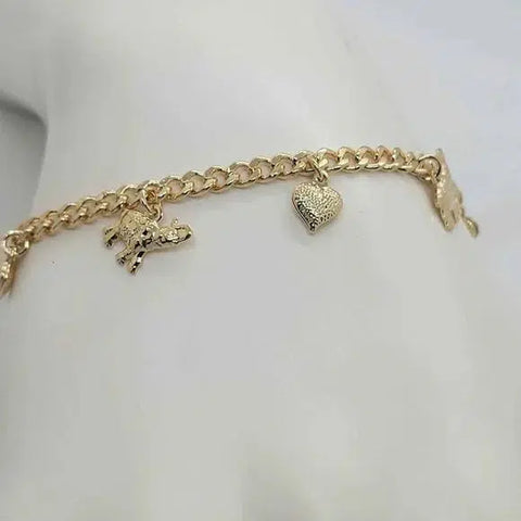 Brand New Brazilian 18k Gold Filled Hearts & Elephants Bracelet