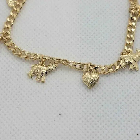 Brand New Brazilian 18k Gold Filled Hearts & Elephants Bracelet