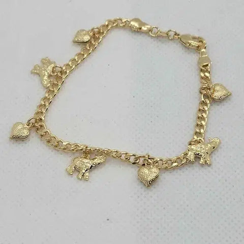 Brand New Brazilian 18k Gold Filled Hearts & Elephants Bracelet