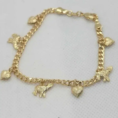 Brand New Brazilian 18k Gold Filled Hearts & Elephants Bracelet