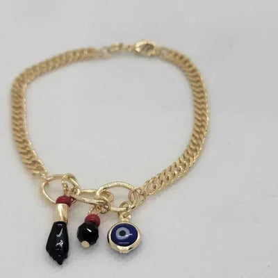 Brand New Brazilian 18k Gold Filled Blue Evil Eye, Figa Hand Bracelet