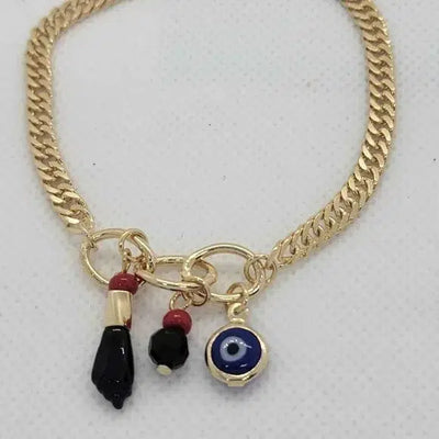 Brand New Brazilian 18k Gold Filled Blue Evil Eye, Figa Hand Bracelet