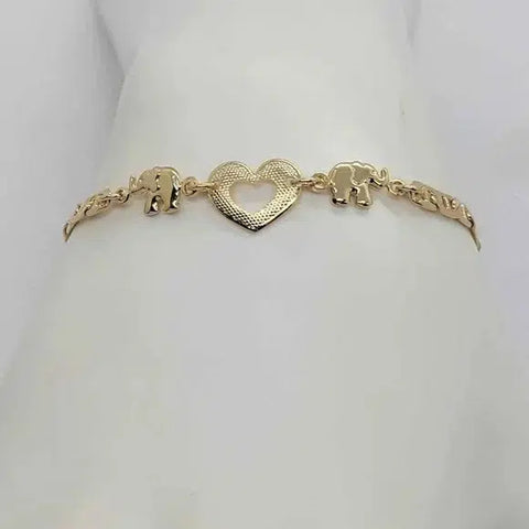 Brand New Brazilian 18k Gold Filled 2 elephants & Heart Bracelet