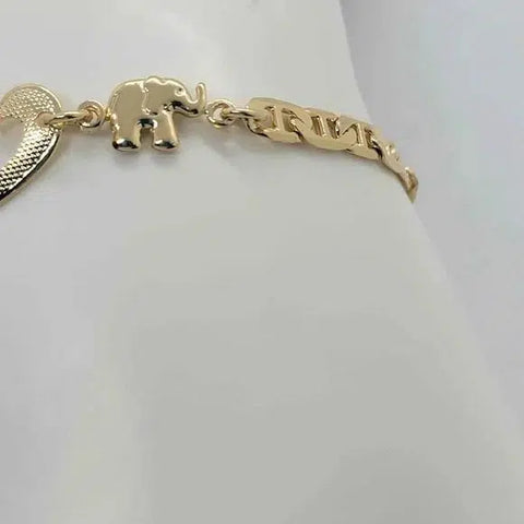 Brand New Brazilian 18k Gold Filled 2 elephants & Heart Bracelet