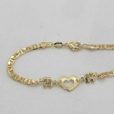 Brand New Brazilian 18k Gold Filled 2 elephants & Heart Bracelet