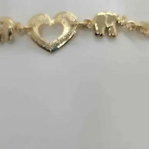 Brand New Brazilian 18k Gold Filled 2 elephants & Heart Bracelet