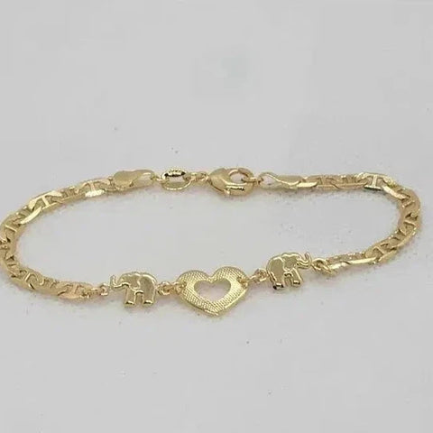 Brand New Brazilian 18k Gold Filled 2 elephants & Heart Bracelet