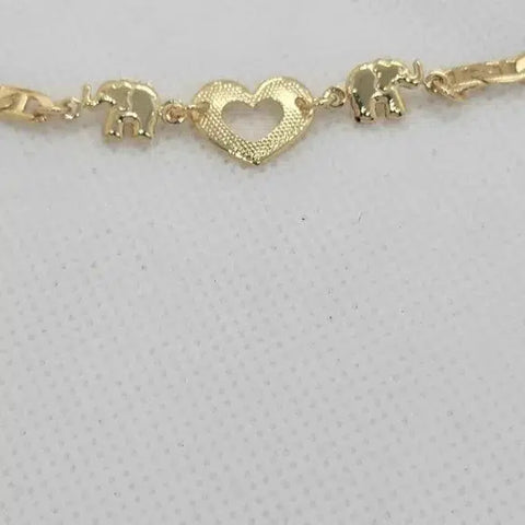 Brand New Brazilian 18k Gold Filled 2 elephants & Heart Bracelet