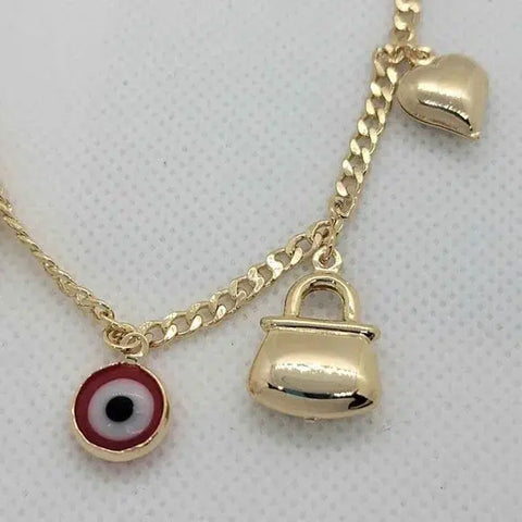 Brand New Brazilian 18k Gold Filled Red Evil Eye & Charms Bracelet