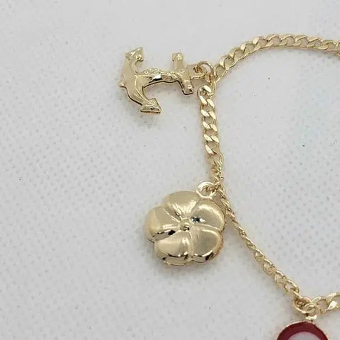 Brand New Brazilian 18k Gold Filled Red Evil Eye & Charms Bracelet